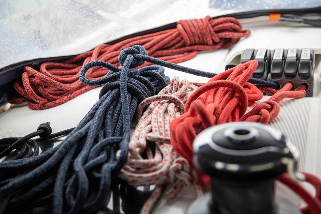 a close up of a boat's rope and other items