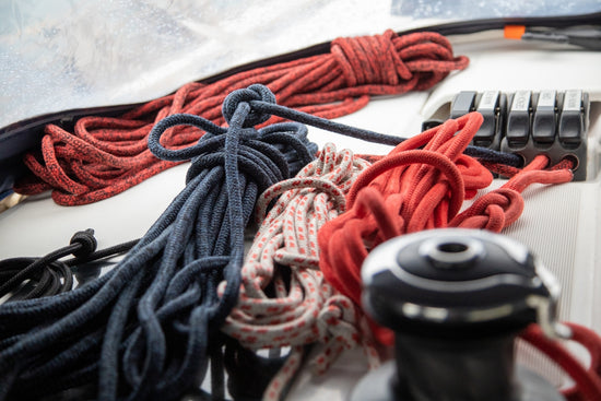 a close up of a boat's rope and other items