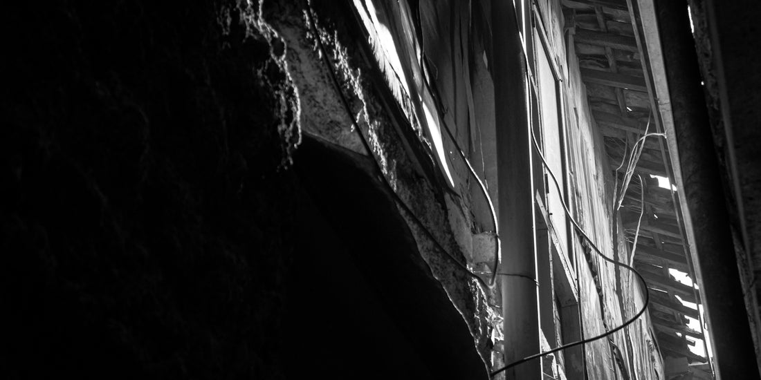 A black and white photo of a building