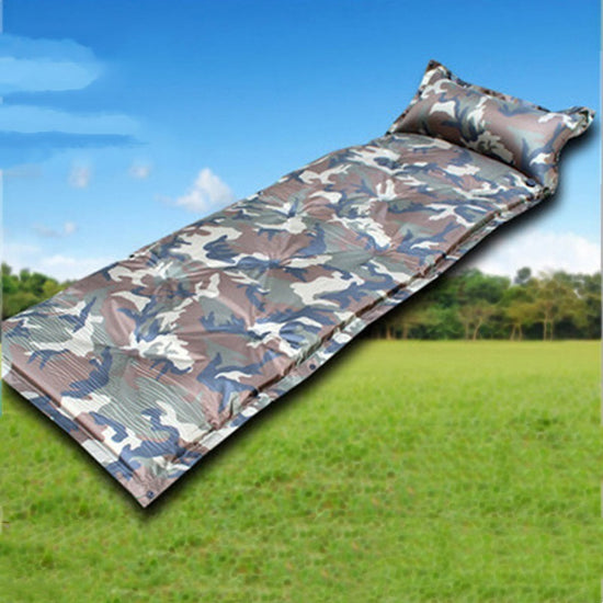 Self-Inflating Sleeping Pad with Pillow - Camouflage Foam Camping Mat (183cm x 57cm, 1020g)