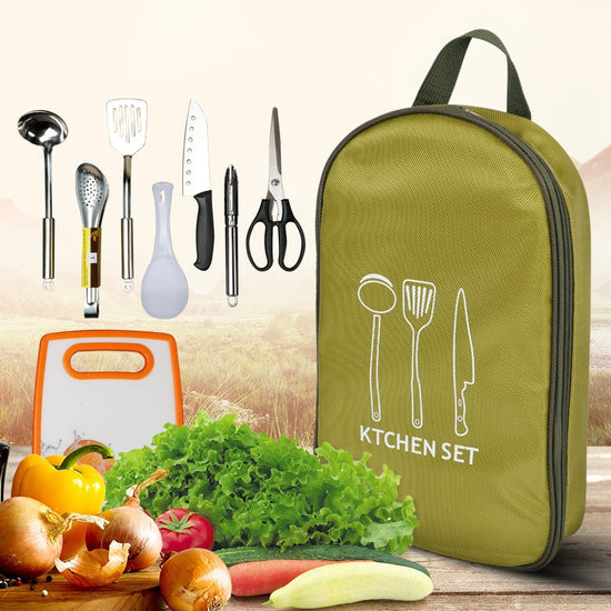 Terra-Field 8-Piece Camping Kitchen Set | Stainless Steel Utensils with Cutting Board