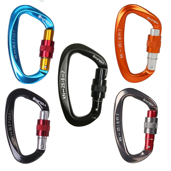 D-Shaped Locking Carabiner - Aviation Aluminum Screw Lock for Climbing & Outdoor Safety (10cm)