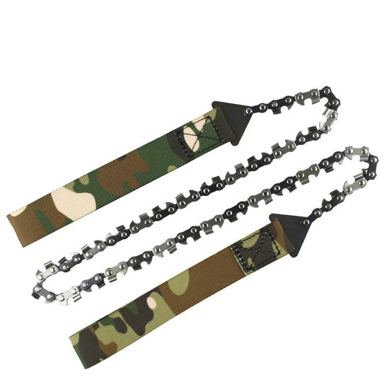 Pocket Chainsaw - Hand-Powered Cutting Tool with Camouflage Straps (33 Teeth, 65Mn Steel)