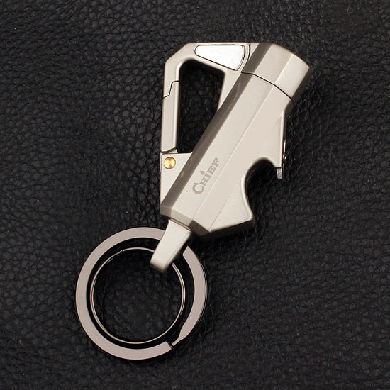 Keychain Lighter with Bottle Opener - Windproof Metal EDC Tool (Gray/Gold/Black/Chrome)
