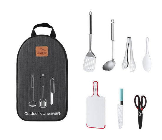 Crest-Line 7-Piece Camping Kitchen Set | Stainless Steel Utensils with Case