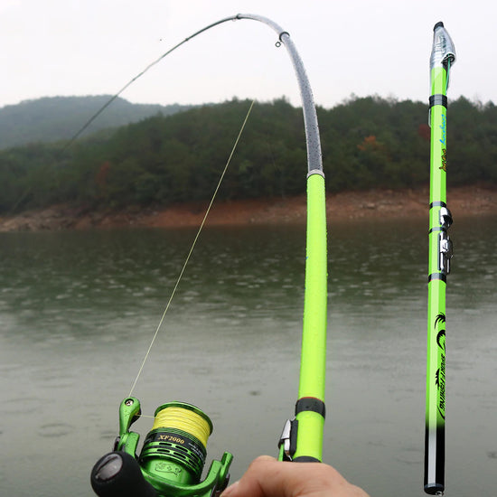 Telescopic Carbon Fiber Rock Fishing Rod | High-Density Powerful Hand Pole with X-Pattern Weave