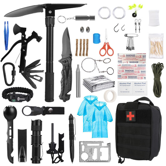 121-Piece Professional Survival Kit - Complete Emergency Gear with Axe, Shovel & First Aid (3.58lbs)