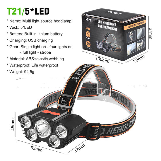 Multi-LED Rechargeable Headlamp - Ultra-Bright 5-8 Head Fishing & Camping Light (6-12 Hour Runtime)