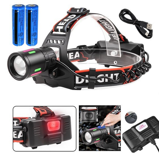 Premium USB-C Rechargeable LED Headlamp - 30W Zoom Focus with Rear Warning Light (3 Modes, IPX-4)