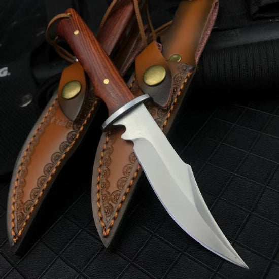 Fixed Blade Outdoor Knife - 5CR13MOV Steel with Rosewood Handle (200mm, 132g)