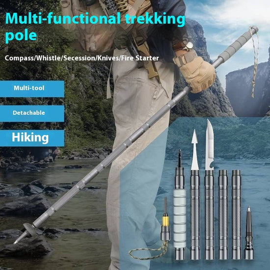 Tactical 5-Section Trekking Pole - Multi-Tool Folding Hiking Stick with Self-Defense Capability